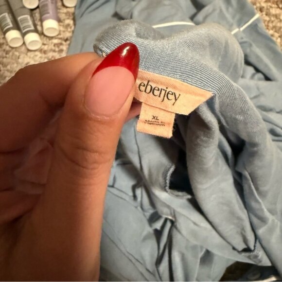Eberjey Gisele TENCEL Modal Long PJ Set Blue Faded Denim Ivory Blue- Size XL - Picture 4 of 7